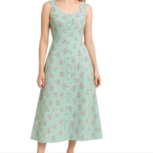 Vintage Mint Green Cottagecore Mauve Rose Floral Midi Dress Small